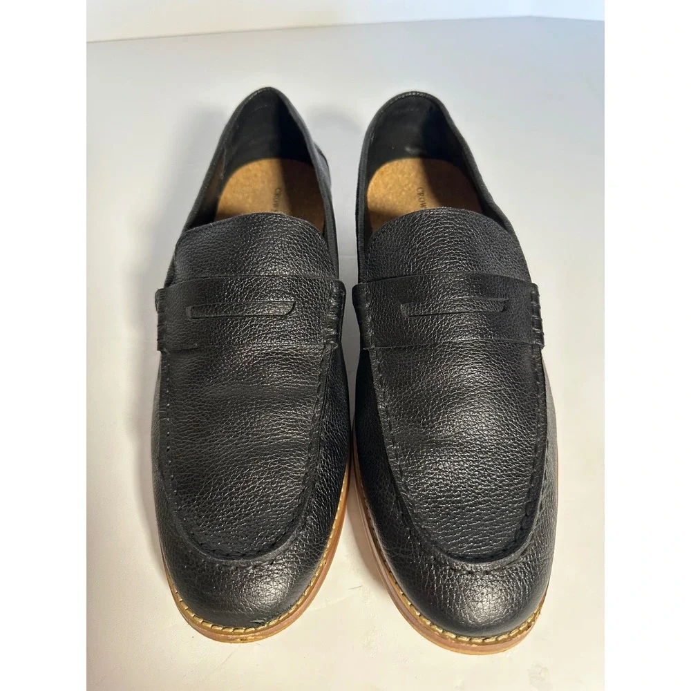 Crown Vintage Mens Black Pebbled Leather Penny Loafers Slip On Shoes